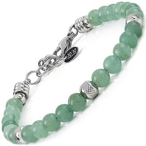 10:10 Armband met natuurlijke aventurijnstenen, diameter 6 mm, diamantkralen van roestvrij staal, hypoallergeen, armband voor dames en heren, zeer robuust, geproduceerd in Italië... roestvrij staal