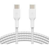 Belkin USB-C naar USB-C gevlochten ommanteling (snel opladen voor Samsung Galaxy Note 20, S23, S23+, S23 Ultra, Pixel 7, iPad Pro, iPad Mini, Nintendo Switch, 2 m, 2 stuks, wit)