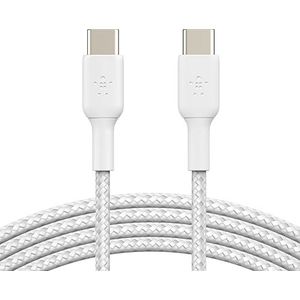 Belkin USB-C naar USB-C gevlochten ommanteling (snel opladen voor Samsung Galaxy Note 20, S23, S23+, S23 Ultra, Pixel 7, iPad Pro, iPad Mini, Nintendo Switch, 2 m, 2 stuks, wit)