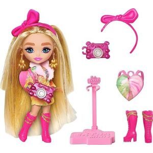 Barbie HPT56 Mini Extra Fly pop, scharnier, safari-look, maat 14 cm, sokkel inbegrepen, met accessoires, speelgoed voor kinderen, vanaf 3 jaar, HPT56