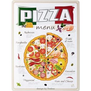 DODINO Metalen bord 30 x 40 cm met opschrift ""Pizza Menu"" - Decoratieve accessoires - Retro vintage decoratie - Voor pizzafans - Cadeau-idee