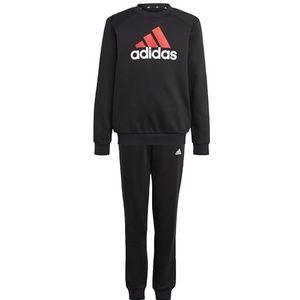 adidas Uniseks kinderen Essentials Big Logo Fleece Jogger Set Kinderen, Zwart/Better Scarlet/Wit, 7-8 jaar