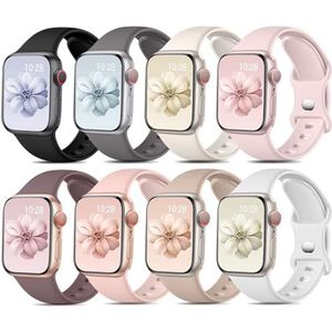 Mastten Set van 8 sportarmbanden compatibel met Apple Watch 38 mm, 40 mm, 41 mm, voor dames en heren, reservearmband van zachte siliconen voor Apple Watch Series 9/iWatch 9/8/7/6/5/4/3/2/1