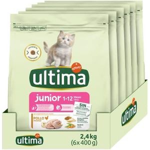 ultima Voeding voor jonge katten van 1 tot 12 maanden met kip, verpakking van 6 x 400 g, totaal 2,4 kg