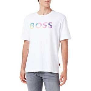 BOSS T Love T-shirt voor heren, uniseks, katoen, meerkleurig logo, Wit.
