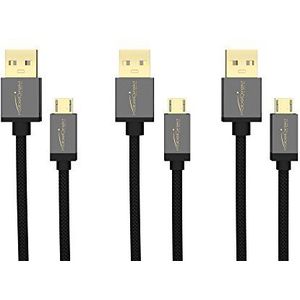 KabelDirekt - 3 x 1 m micro-USB-oplaadkabel / datakabel (USB 2.0, oplaadkabel en synchro, nylon, zwart) PRO Series