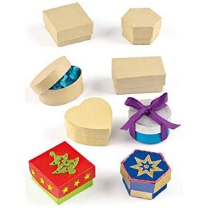 Baker Ross E3513 6 stuks mini knutseldozen knutseldozen voor kinderen om te versieren voor verjaardag, geschenkverpakking, lekkernijen of feestzakken - bruin