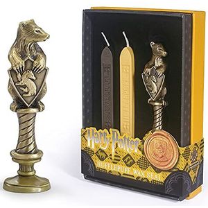 The Noble Collection Harry Potter Hufflepuff Wax Seal – 16,5 cm (16,5 cm) de gegoten metalen stempel en gekleurd zwart en geel wax-set – officieel gelicentieerde filmset rekwisieten cadeau