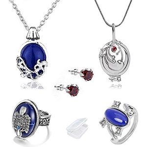 YouU 5 stuks Vampire Diaries Elena Medaillon Verbena Ketting en Katherine Charmante Daylight Walking Signet Damon's Ring Sapphire Crystal Daylight Ring Oorbellen, Zink, Diamant, saffier