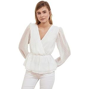 Trendyol Dames standaard geweven blouse V-hals ecru, 66, ECRU