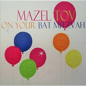 WHITE COTTON CARDS Mazel Tov On Your Bat Mitzvah wenskaart, motief neon-ballonnen N327