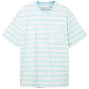 TOM TAILOR Denim 1036485 Casual T-shirt voor heren, gestreept, 1 stuk, 31907 - Turquoise White Various Stripe