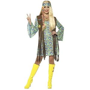 Smiffys Hippie kostuum dames jaren '60 met vest, medaillon en hoofdband, meerkleurig, M