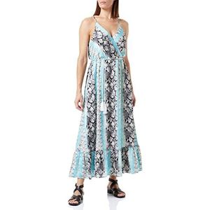 IZIA Dames maxi-jurk met slangenprint, Blauw kleurrijk