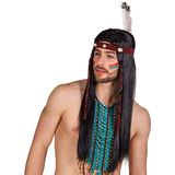 Boland 85783 Takoda Indianenpruik met veervoorhoofd, lang en glad haar, zwart, kunsthaar, voor volwassenen, kostuumaccessoires, themafeest, carnaval