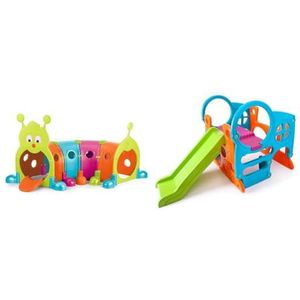 Feber Febergus - Buitenspel in de vorm van een chenille, voor kinderen van 3 tot 6 jaar (Famosa 800009596) & Activity Center – activiteitencentrum met glijbaan, 2 tot 7 jaar (Famosa 80001020247)