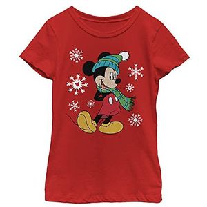 Disney T-shirt Mickey Mouse Vakantie Snowflakes Portret Christmas Girls, Rood, XS, Rood