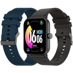 ECHO Rainbow Lite - Smartwatch voor heren, 1,83 inch, grijs metaal, Bluetooth/draadloze oproep en gezondheidssensoren, sportmodi met coaching, 2 rubberen armbanden, licht en waterdicht, Android/iOS