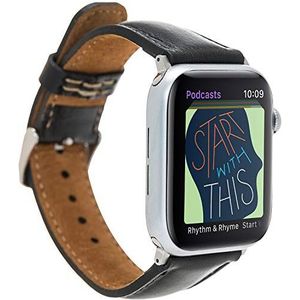 VENTA® Reservearmband van echt leer voor Apple Watch 1/2/3/4/5, compatibel met Apple Watch, reservearmband (42-44 mm/zwart/VA-RST1) + zilveren adapter