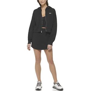 DKNY Sweat à capuche à manches longues avec logo métallique pour femme, noir/argent, XS