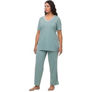 Ulla Popken Pyjama satijn trim dames pijama set, Munt