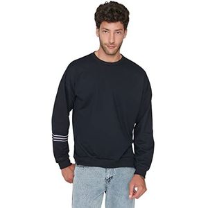 TRENDYOL Heren sweatshirt, oversized, ronde hals, effen, marineblauw, M, Navy Blauw