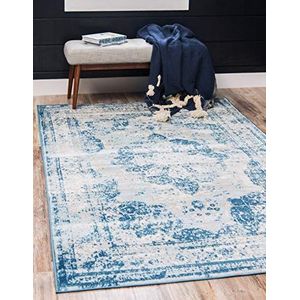 Unique Loom Vintage tapijt, traditioneel Frans design (rechthoekig, blauw-lichtblauw), 1,2 x 1,8 m