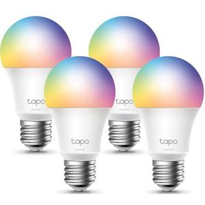 Tapo Ledlamp, Tapo L530E (4-pack), E27 LED-lamp, meerkleurig, 2500 K-6500 K, 8,7 W, 806 lm, ledlamp compatibel met Alexa en Google Home, 4 stuks