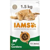 IAMS Vitality - Premium droogvoer voor volwassen katten, 100% compleet en uitgebalanceerd, met lam, zonder genetische manipulatie, kunstmatige aromakleuren, hersluitbare zak 1,5 kg