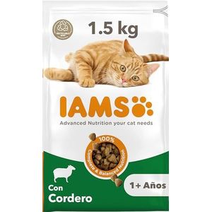 IAMS Vitality - Premium droogvoer voor volwassen katten, 100% compleet en uitgebalanceerd, met lam, zonder genetische manipulatie, kunstmatige aromakleuren, hersluitbare zak 1,5 kg