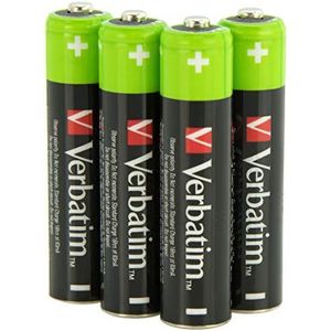 VERBATIM Hoogwaardige oplaadbare AAA-batterijen, 1,2 V, 950 mAh, oplaadbare NiMH-batterijen, HR03, low-self-ontlading, mignon-batterijen voor controller, speelgoed, UVM-camera, 4 stuks