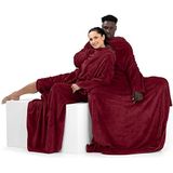 DecoKing 170 x 200 cm microvezel tv-mouw deken met mouwen en zakken, zacht fleece met voetzak, bordeauxrood