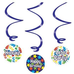 Swirl Decoratie Happy Birthday (strip), 6 stuks