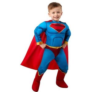 Rubies Superman Preschool Infantil kostuum jumpsuit met gespierde borst, laarzenovertrek en cape, officieel Warner-kostuum voor carnaval, Kerstmis, verjaardag, feest en Halloween.