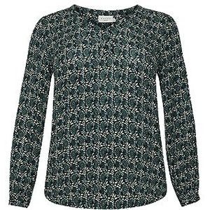 Kaffe Curve Kaffe Curve Plus-size damesblouse, lange mouwen, relaxed, pasvorm, V-hals, bedrukt, damesblouse, Groene bloem en bladprint