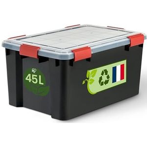 Iris Ohyama WSB-45 luchtdichte opbergdozen van kunststof met deksel, 45 l, rood, transparant, luchtdichte sluiting, robuuste druksluiting, stapelbaar, stofbescherming,