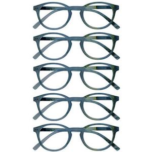 OPULIZE Zen Pack 5 leesbrillen, glanzend, turquoise, blauw, kleine mannen, vrouwen, RRR24-Q + 3,50