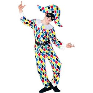 Widmann - Harlekijn kinderkostuum, jas, broek, riem, hoed, clown, grappenmaker, nar, carnaval, themafeest
