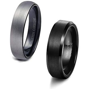 Finrezio 2 stuks zwarte wolfraamcarbide ringen voor mannen 6 mm duimring bruiloft verloving afgeschuinde ring, Wolfraam, Geen edelsteen