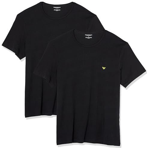 Emporio Armani Emporio Armani Pure Cotton Crew T-shirt voor heren, ronde hals, 2 stuks, zwart/zwart