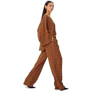 Koton Pantalon à pompon pour femme - Taille haute - Jambes larges - Cordon de serrage, Orange à rayures (2s1), 48