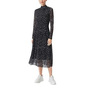 Comma Casual Identity Mesh Jurk met Grafische Print Zwart/ Wit