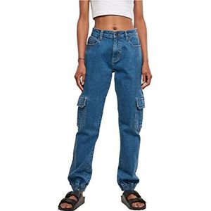 Urban Classics Dames Organic Stretch Denim Cargo Pants Dames Broek, Clearblue Washed