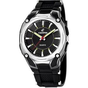 Calypso Watches K5560/2 jongenshorloge, kwarts, analoog, kunststof armband, zwart/zwart, armband, zwart/zwart, Riem