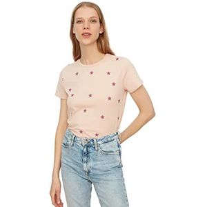 Trendyol Dames Star Print Basic Shirt, Poeder roze