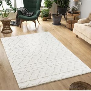 Mia's Carpets Theo moderne à poils courts effet 3D haute densité de poils doux design scandinave crème 140 x 200 cm