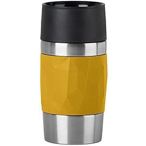 Emsa Travel Mug Compacte Mok 0,3 liter Geel Geïsoleerd Dubbele Muur Hete Dranken Koffie 3u Koud 6u Roestvrij Staal Siliconen coating N2161000