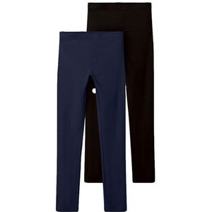 Name It Nkfvivian 2p Leggings L Noos Leggings Meisjes, Dark Sapphire/Pack: verpakt met zwart