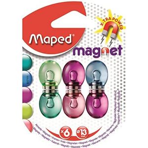 Maped - 6 kleurige, transparante magneten – ideaal voor magneetborden – zeer hoge hechtkracht – sterke magneten – blauw, groen, paars, roze en geel
