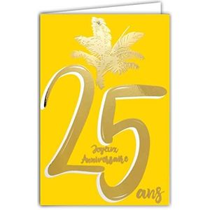 Afie 69-2425 verjaardagskaart, 25 goud, glanzend, gestructureerd, voor dames en heren, kleurrijke tekst, geschikt voor leeftijdsgroepen binnen, inclusief envelop, gemaakt in Frankrijk, ColorAges